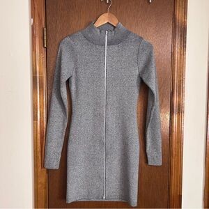 R898 Heather Gray Knit Zip-Up Dress
